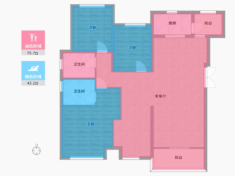 重庆-重庆市-龙湖三千庭，洋房（15,12,14）号楼,套内0m²-99.37-户型库-动静分区