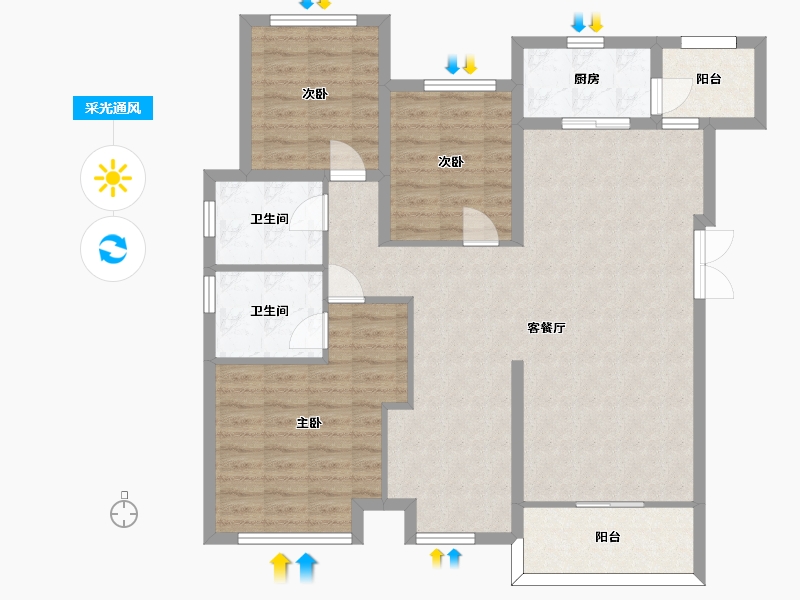 重庆-重庆市-龙湖三千庭，洋房（15,12,14）号楼,套内0m²-99.37-户型库-采光通风