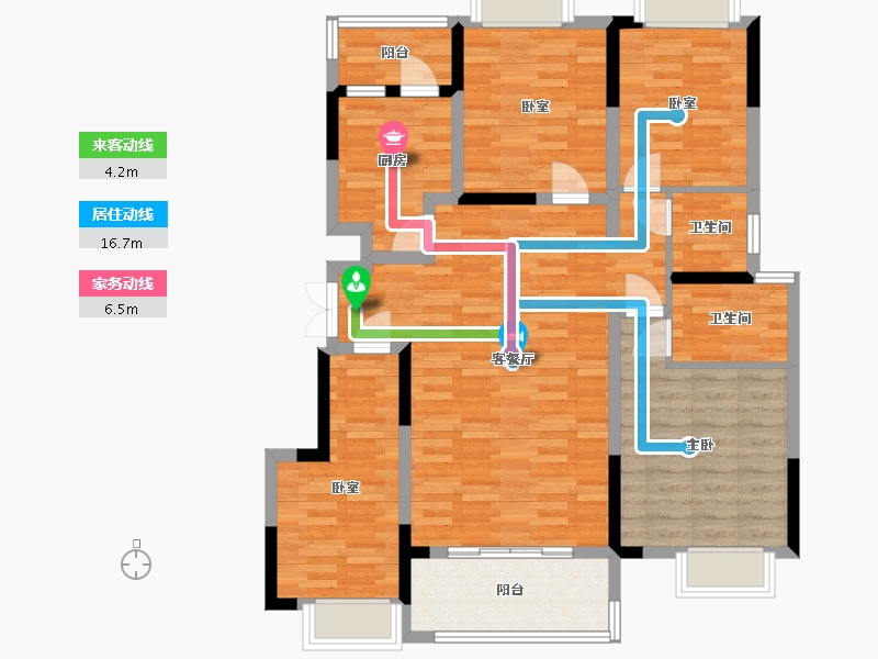 重庆-重庆市-中金泓府，DC1户型套内104m²-104.76-户型库-动静线