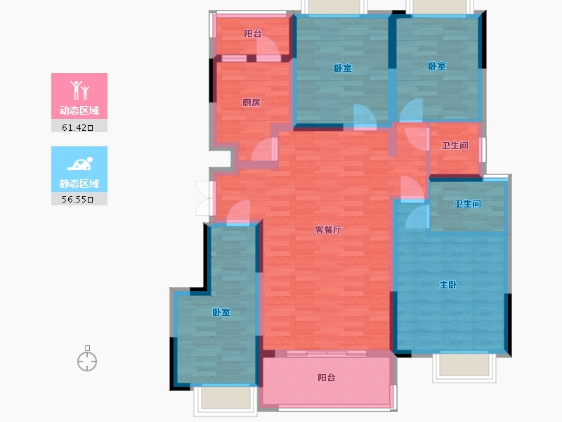 重庆-重庆市-中金泓府，DC1户型套内104m²-104.76-户型库-动静分区