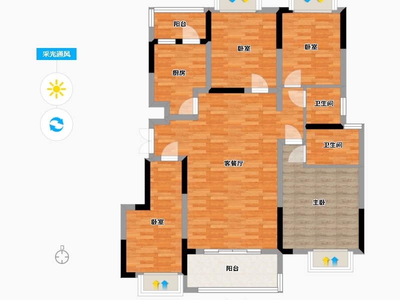 重庆-重庆市-中金泓府，DC1户型套内104m²-104.76-户型库-采光通风