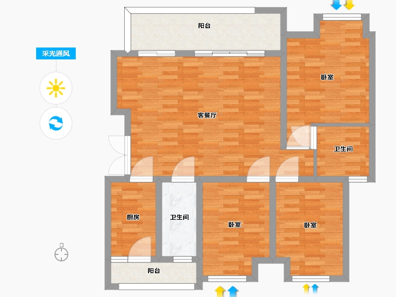 重庆-重庆市-中金泓府DC4-1户套内93m²-93.00-户型库-采光通风