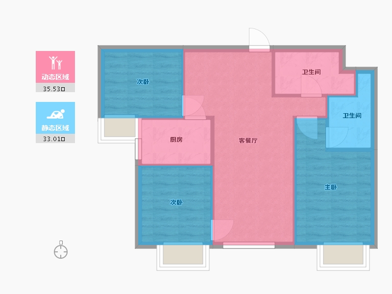 北京-北京市-中铁诺德逸府A2户型89m²-61.83-户型库-动静分区