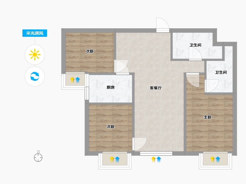 北京-北京市-中铁诺德逸府A2户型89m²-61.83-户型库-采光通风