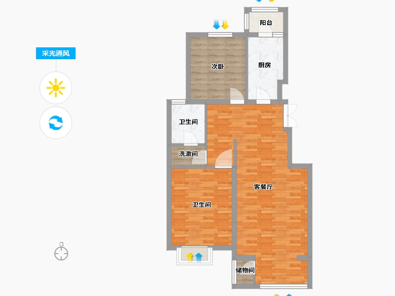 北京-北京市-水墨林溪B5户型104m²-82.72-户型库-采光通风