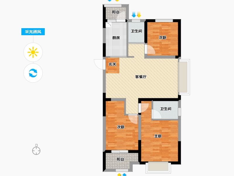 江苏省-扬州市-晟地润园-80.36-户型库-采光通风