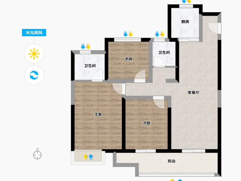 陕西省-咸阳市-龙湖彩虹郦城-85.70-户型库-采光通风