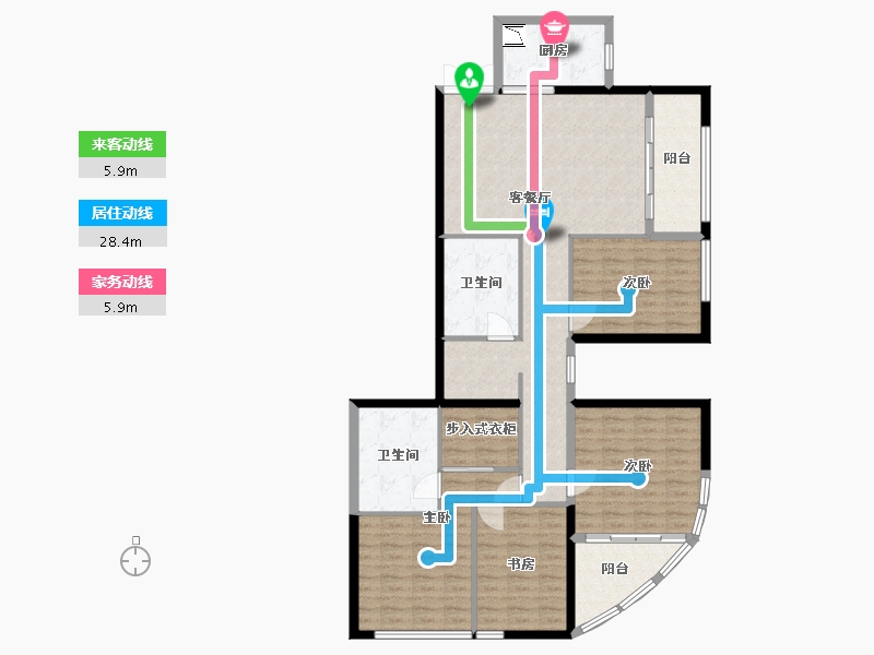 福建省-厦门市-顶峰鹭江1号4号楼、５号楼160m²-128.18-户型库-动静线