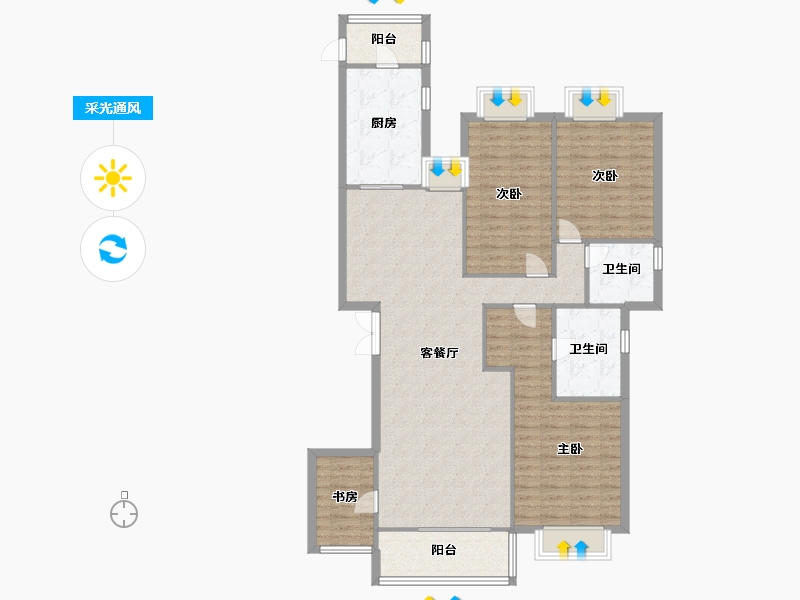 福建省-厦门市-源昌君悦山6号楼156m²-124.80-户型库-采光通风