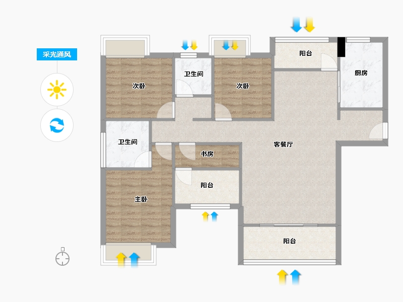 福建省-厦门市-马銮湾1号　128m²-102.40-户型库-采光通风