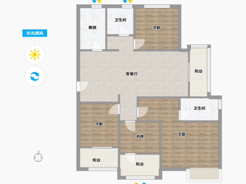 福建省-厦门市-马銮湾1号　128m²-102.40-户型库-采光通风