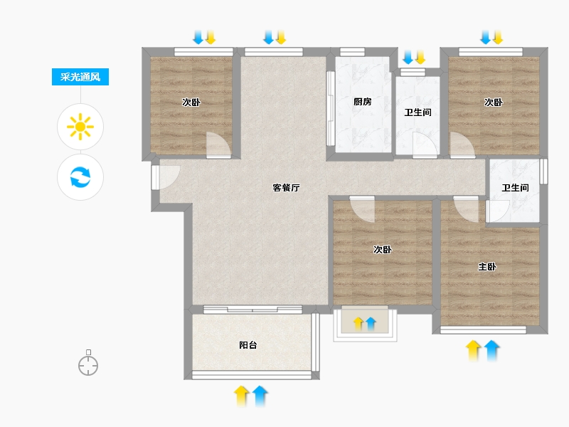 福建省-厦门市-中央公园７号楼110m²-88.00-户型库-采光通风