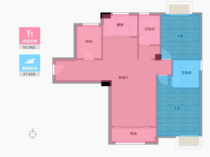 福建省-厦门市-海投第一湾二期湖海庄园1号楼,2号楼105m²-71.01-户型库-动静分区