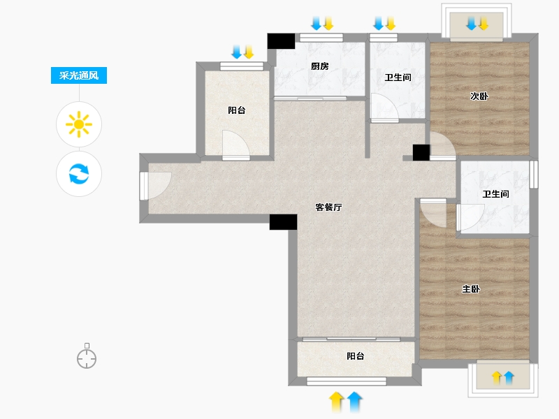 福建省-厦门市-海投第一湾二期湖海庄园1号楼,2号楼105m²-71.01-户型库-采光通风