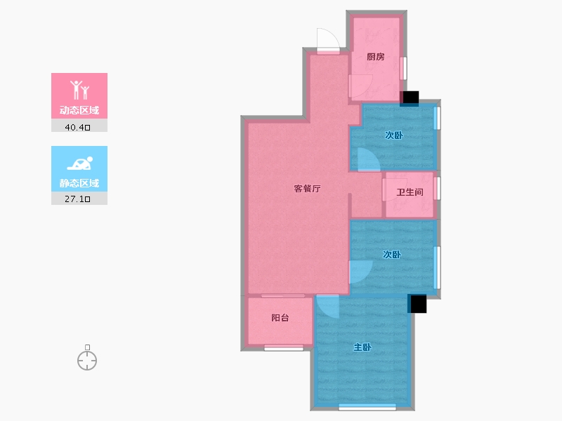 福建省-厦门市-龙湖春江天玺2,5,6,7,8,9　77m²-60.77-户型库-动静分区