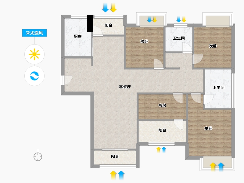 福建省-厦门市-马銮湾1号　128m²-102.40-户型库-采光通风