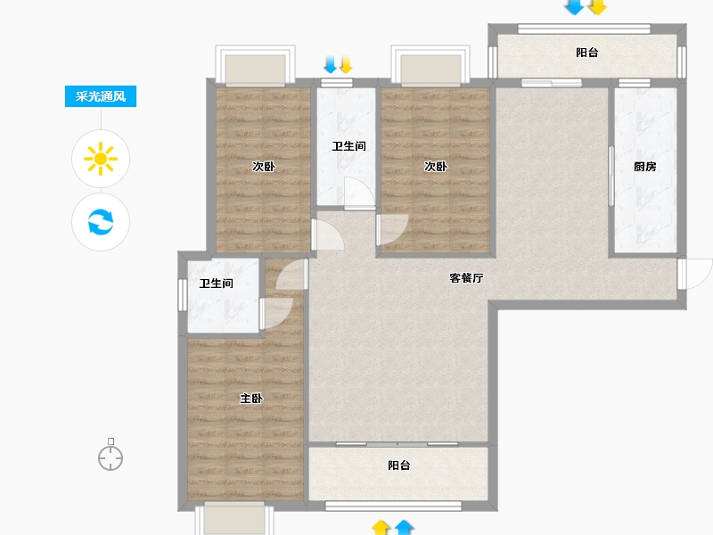 福建省-厦门市-凤凰花城15号楼134m²-107.20-户型库-采光通风