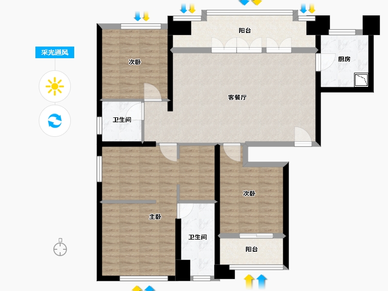 福建省-厦门市-水晶湖郡C户型139㎡-111.20-户型库-采光通风