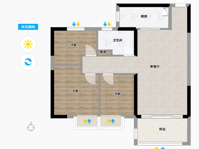 福建省-厦门市-恒大帝景1１号楼91m²-72.80-户型库-采光通风