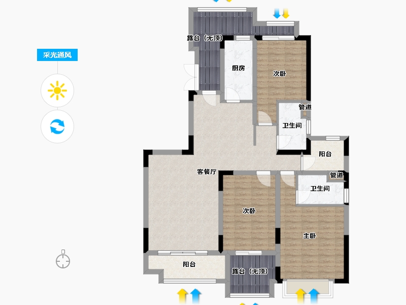 福建省-厦门市-恒大帝景1３号楼,1５号楼145m²-121.03-户型库-采光通风