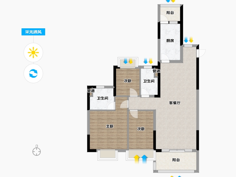 福建省-厦门市-恒大帝景11号楼,12号楼124m²-96.07-户型库-采光通风