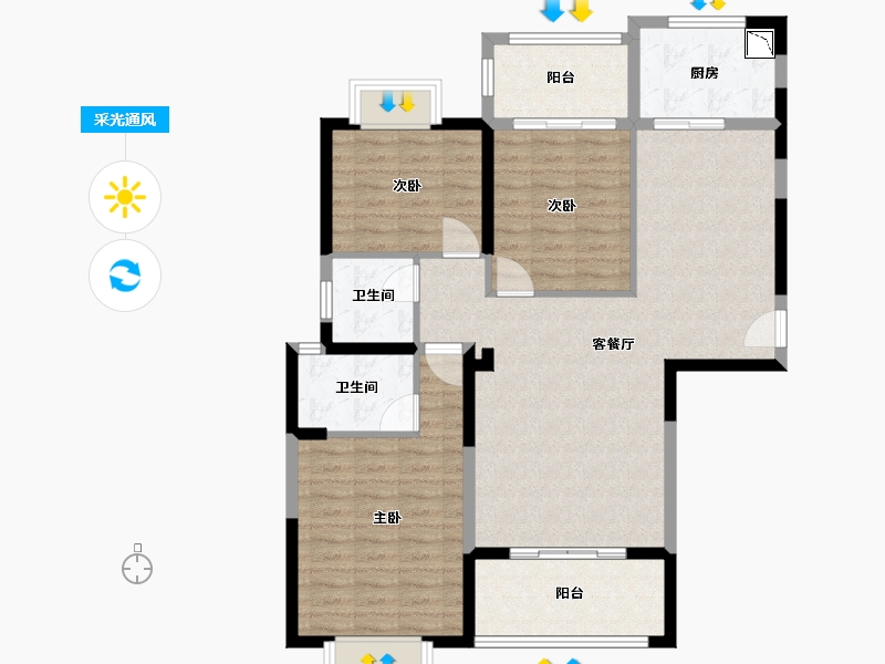 福建省-厦门市-嘉和豪庭1号楼,2号楼127m²-101.60-户型库-采光通风