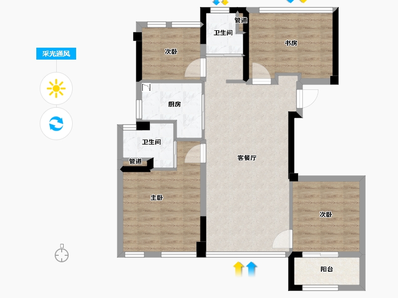 福建省-厦门市-龙湖景粼原著-住宅2号楼89m²-78.26-户型库-采光通风