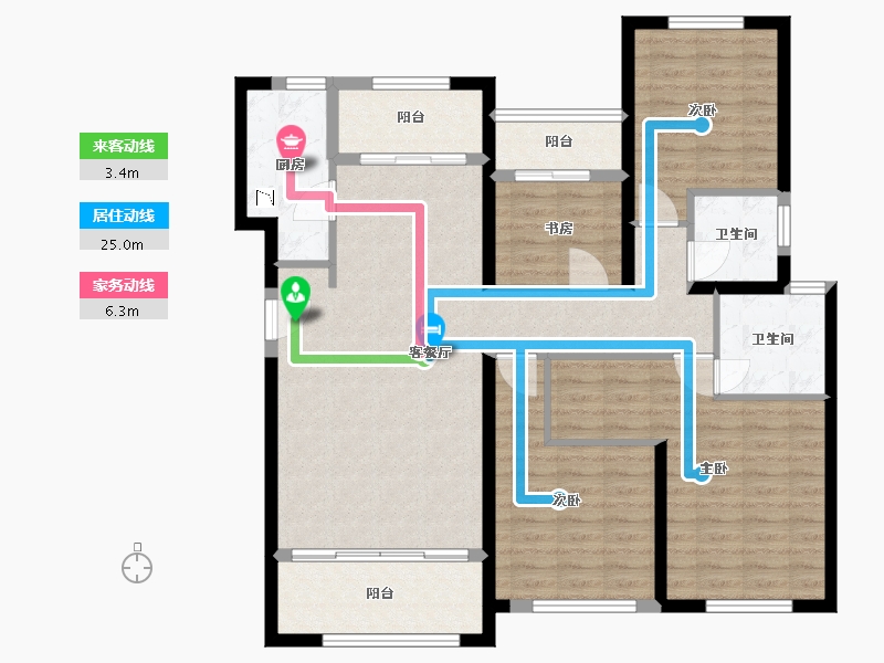 福建省-厦门市-水晶湖郡G户型142㎡-113.60-户型库-动静线