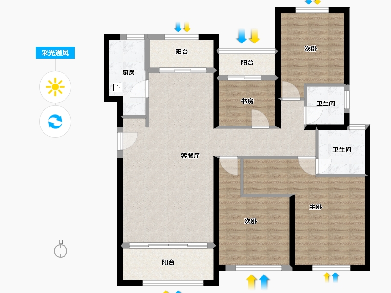 福建省-厦门市-水晶湖郡G户型142㎡-113.60-户型库-采光通风