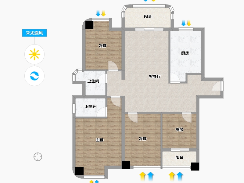 福建省-厦门市-住宅水晶地铁公元3,2,1　140m²-111.84-户型库-采光通风