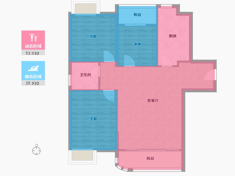 福建省-厦门市-住宅水晶地铁公元4　101m²-80.80-户型库-动静分区