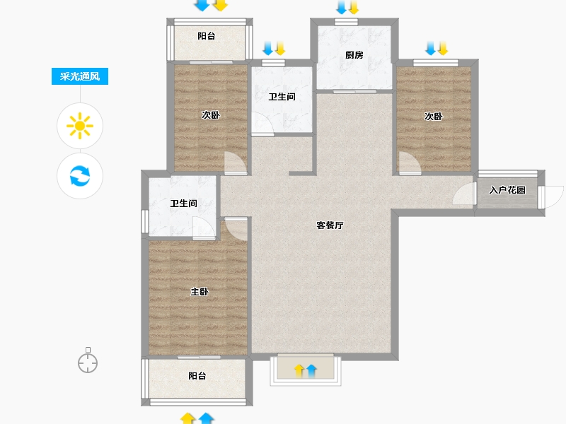 福建省-厦门市-中央公园城8号楼125m²-100.00-户型库-采光通风