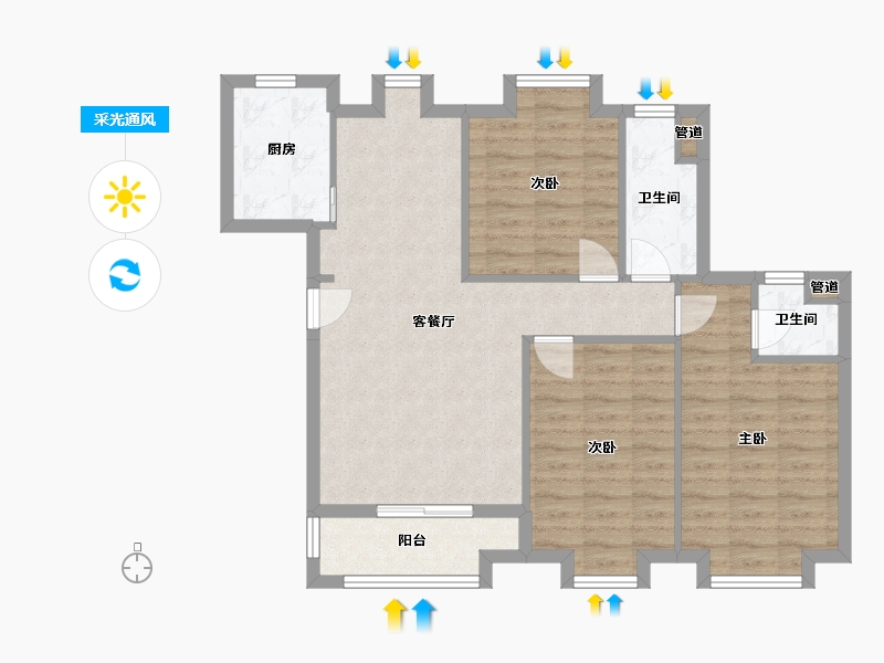 福建省-厦门市-住宅莲花新城2地块A号楼,2地块B号楼116m²-84.00-户型库-采光通风