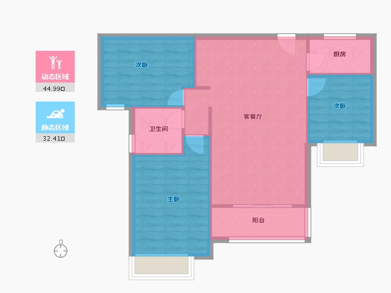 福建省-厦门市-前海湾2　88m²-70.40-户型库-动静分区