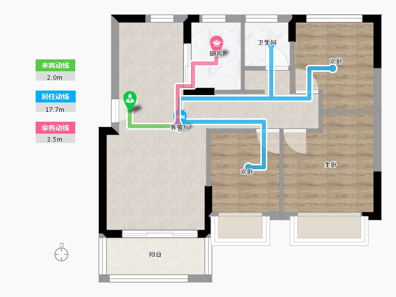 福建省-厦门市-世茂璀璨天宸1号楼71m²-56.80-户型库-动静线