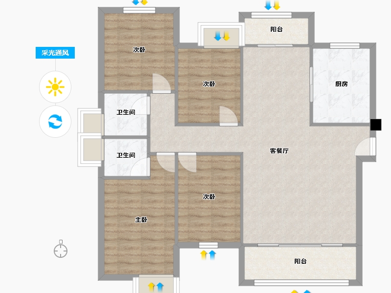 福建省-厦门市-特房莱昂公馆127m²-101.60-户型库-采光通风