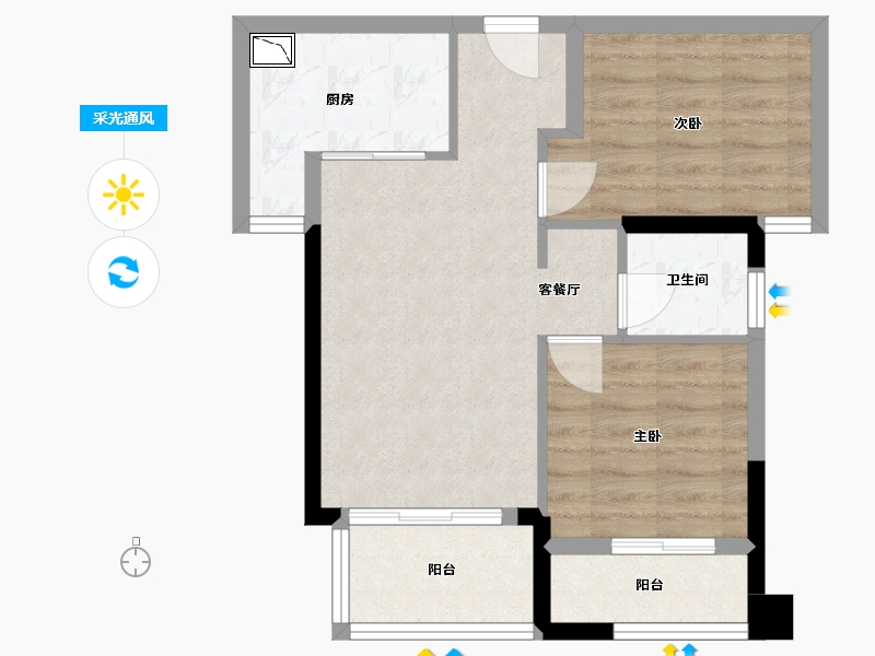 福建省-厦门市-翔安金茂悦2,2号楼71m²-56.80-户型库-采光通风