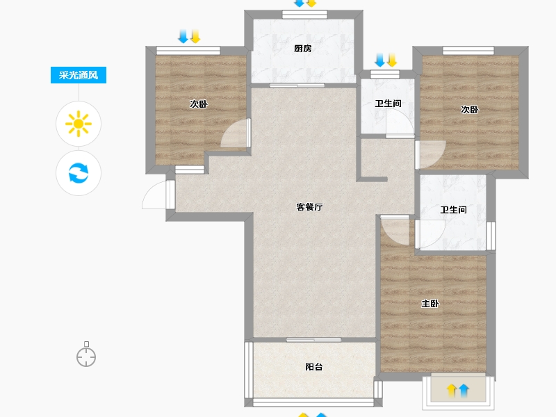 福建省-厦门市-保利天汇　95m²-76.00-户型库-采光通风