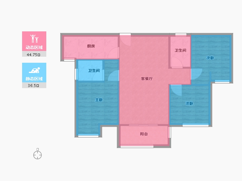 福建省-厦门市-大唐水云间6号楼92m²-73.60-户型库-动静分区