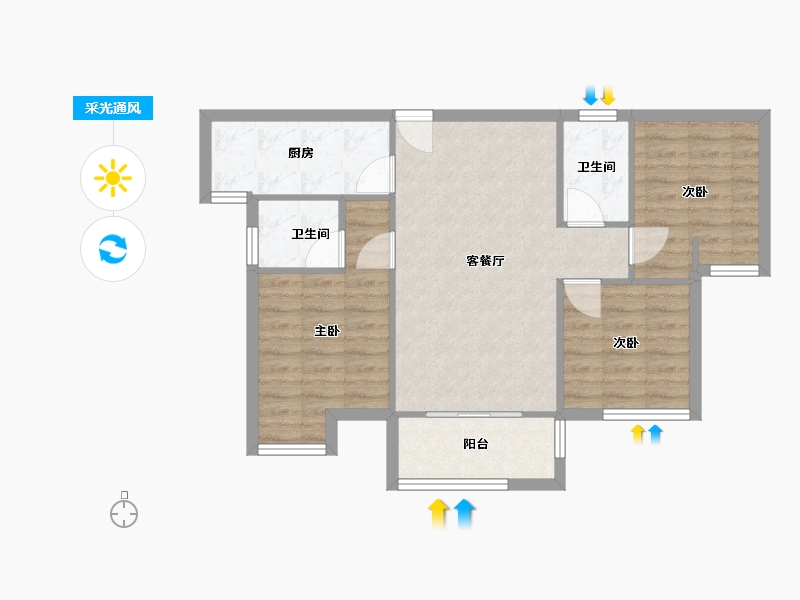 福建省-厦门市-大唐水云间6号楼92m²-73.60-户型库-采光通风