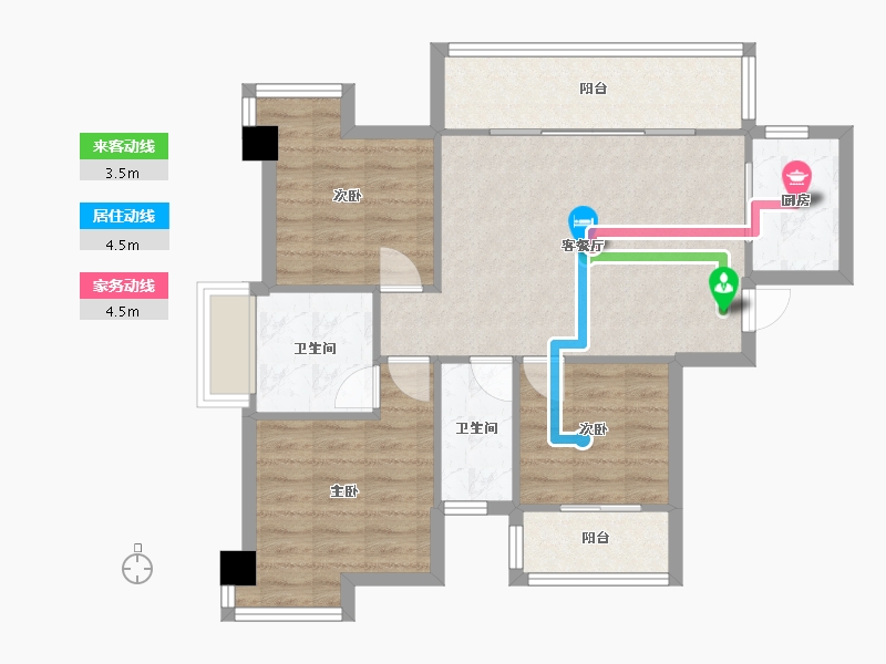 福建省-厦门市-大唐水云间6号楼95m²-76.00-户型库-动静线