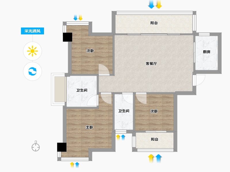 福建省-厦门市-大唐水云间6号楼95m²-76.00-户型库-采光通风