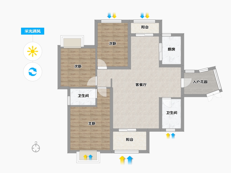 福建省-厦门市-古龙山语听溪51号楼117m²-93.60-户型库-采光通风