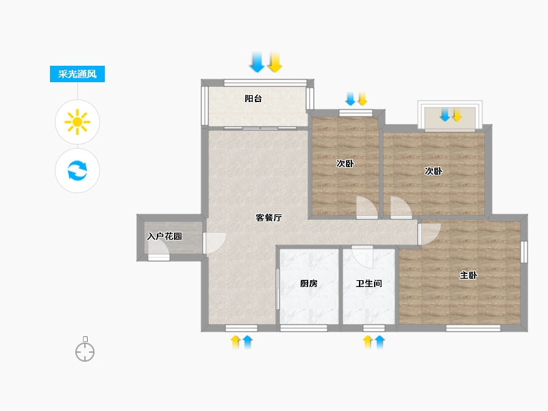 福建省-厦门市-古龙山语听溪52号楼,25号楼93m²-74.40-户型库-采光通风