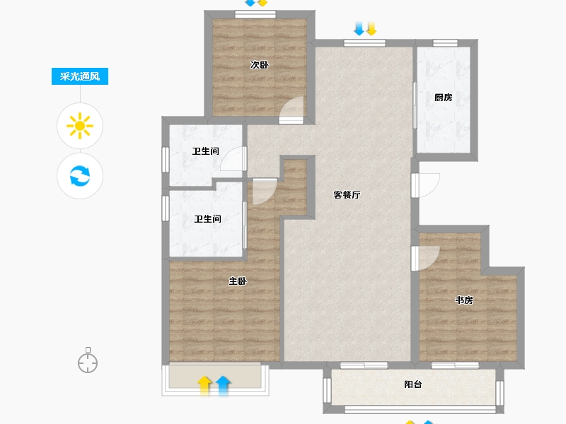 天津-天津市-融创御河宸院融创御河宸院5号楼,融创御河宸院15号楼,建面130m²-98.01-户型库-采光通风