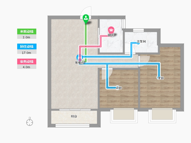 天津-天津市-星河传奇,星河传奇18号楼,50号楼,建面86m²-56.76-户型库-动静线