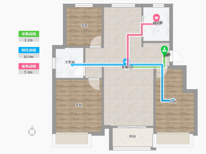 天津-天津市-星河传奇,星河传奇22号楼,23号楼,36号楼,建面96m²-73.10-户型库-动静线