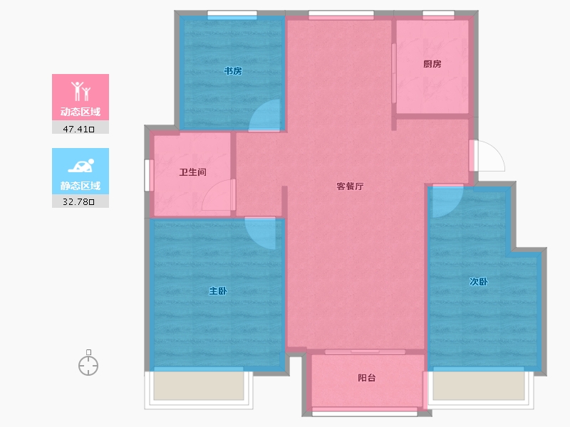 天津-天津市-星河传奇,星河传奇22号楼,23号楼,36号楼,建面96m²-73.10-户型库-动静分区