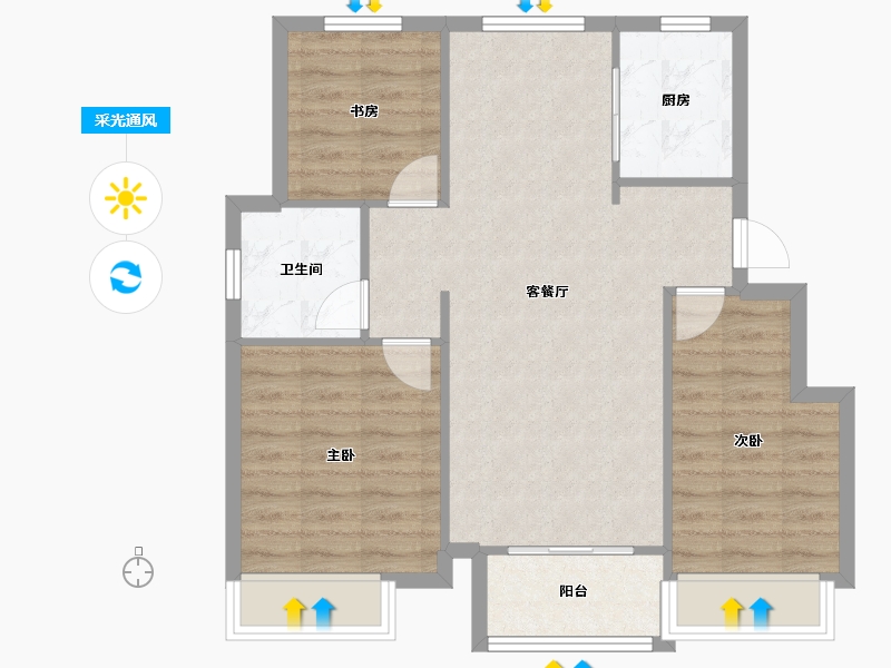 天津-天津市-星河传奇,星河传奇22号楼,23号楼,36号楼,建面96m²-73.10-户型库-采光通风