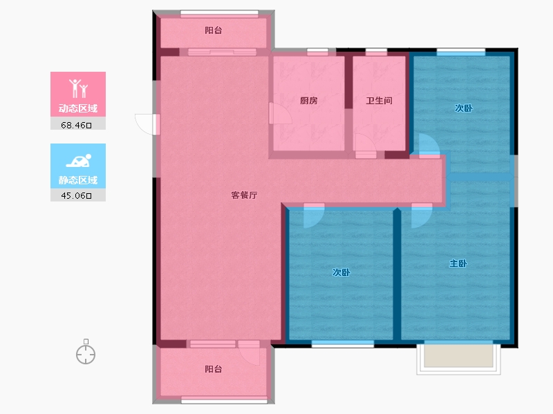 天津-天津市-农垦金水湾花园1号楼,金水湾花园25栋,建面126m²-100.79-户型库-动静分区